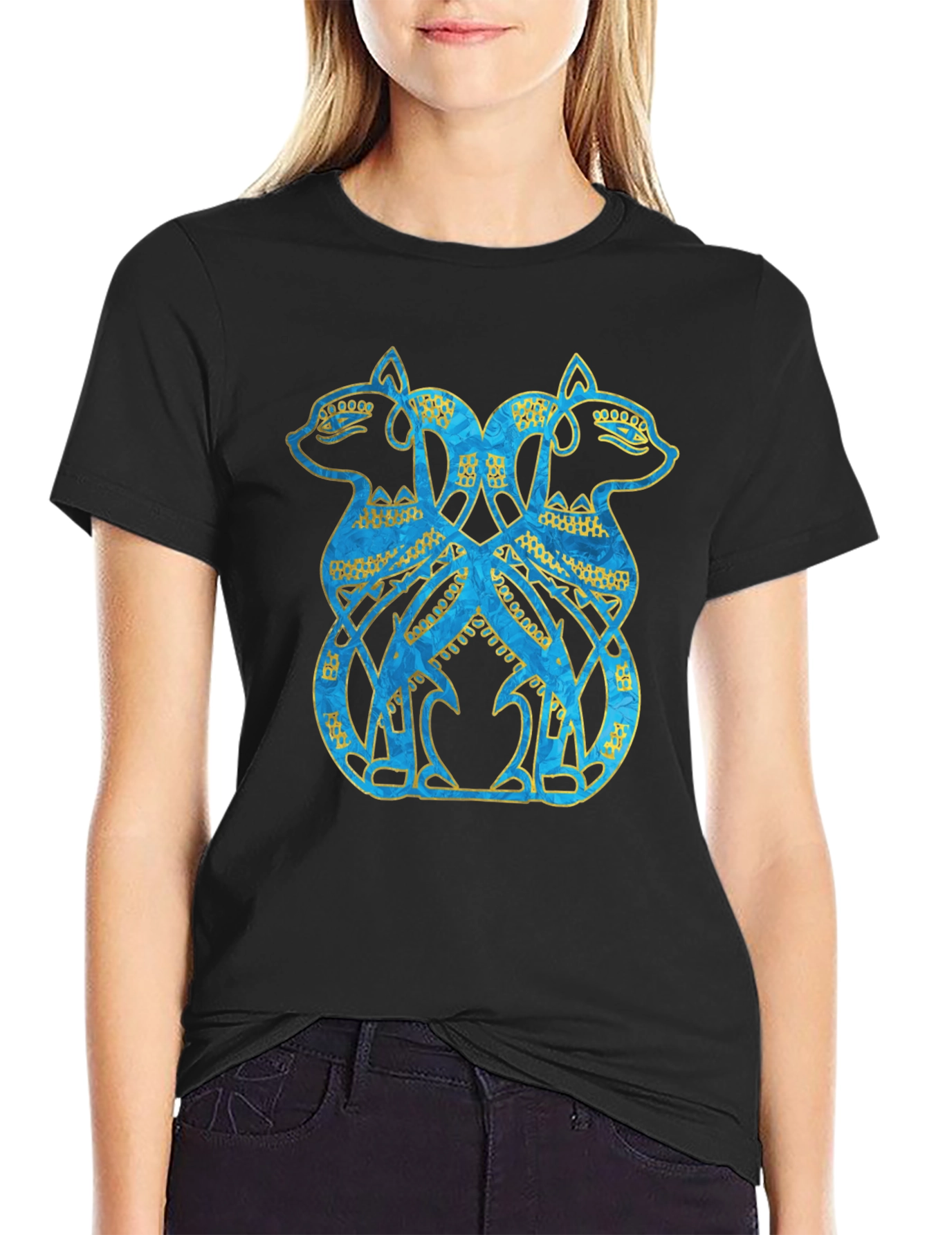 Twin Feline Graphic Tee - Celtic Knot Style