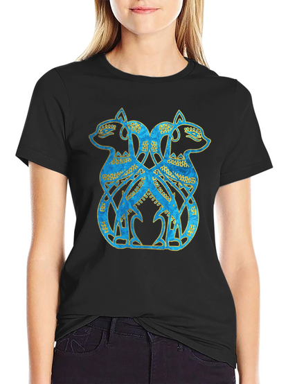 Twin Feline Graphic Tee - Celtic Knot Style
