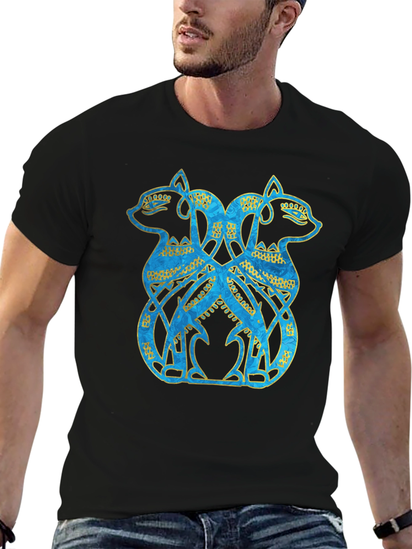 Twin Feline Graphic Tee - Celtic Knot Style