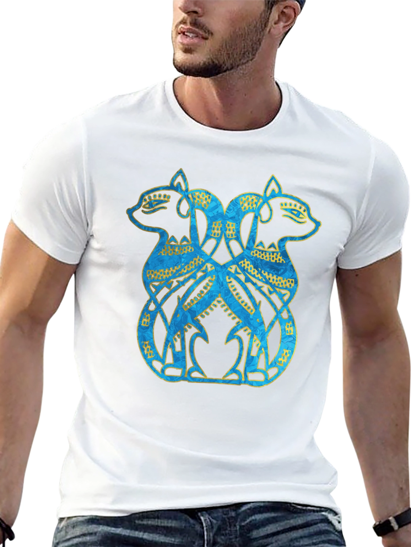 Twin Feline Graphic Tee - Celtic Knot Style