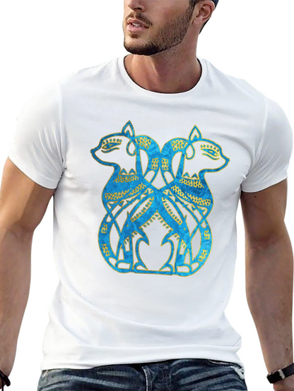 Twin Feline Graphic Tee - Celtic Knot Style