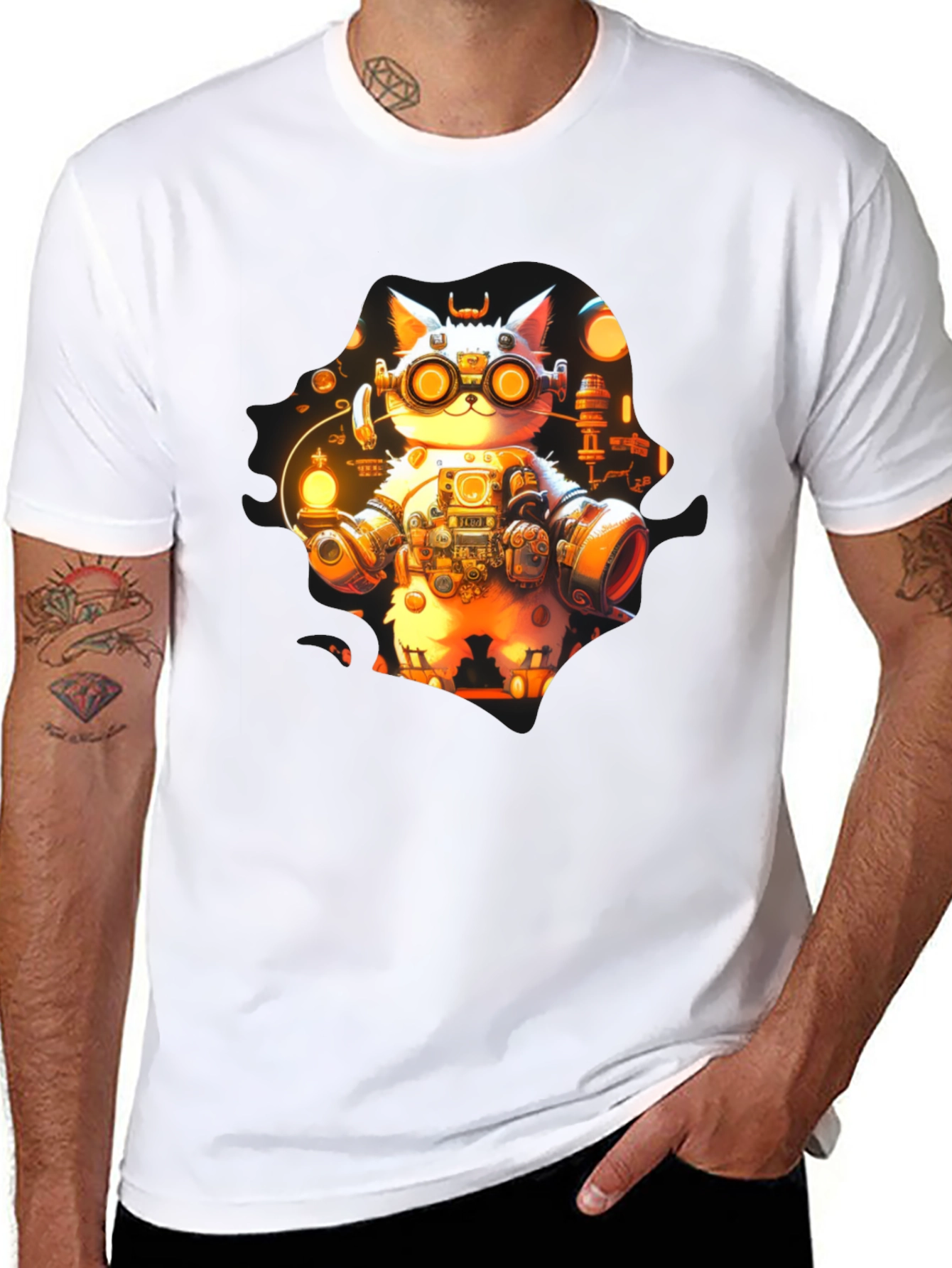 Steampunk Cat T-Shirt - Unique Graphic Tee