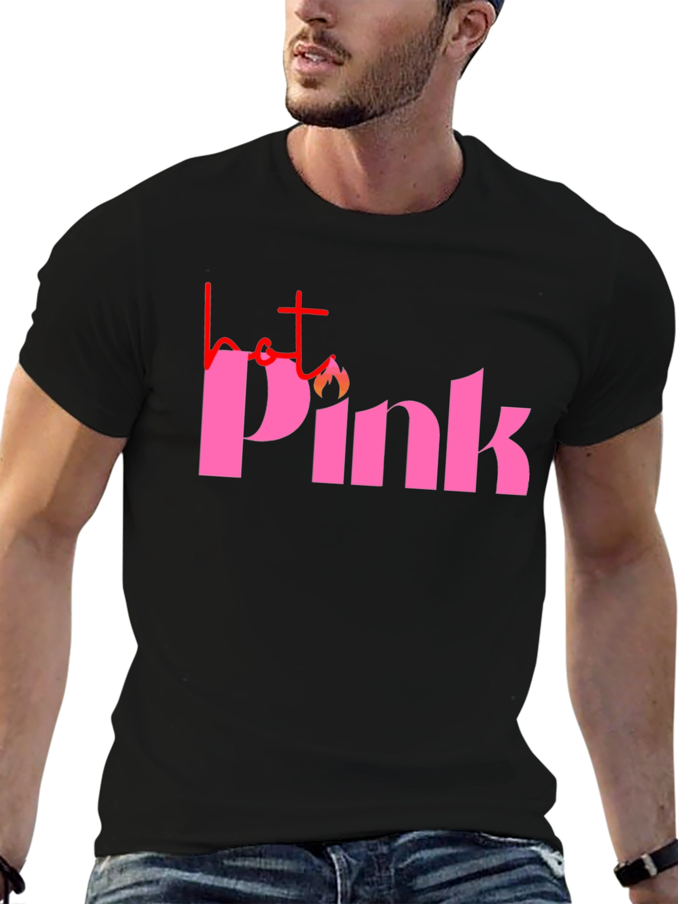 Hot Pink Graphic Tee - Black Casual T-Shirt