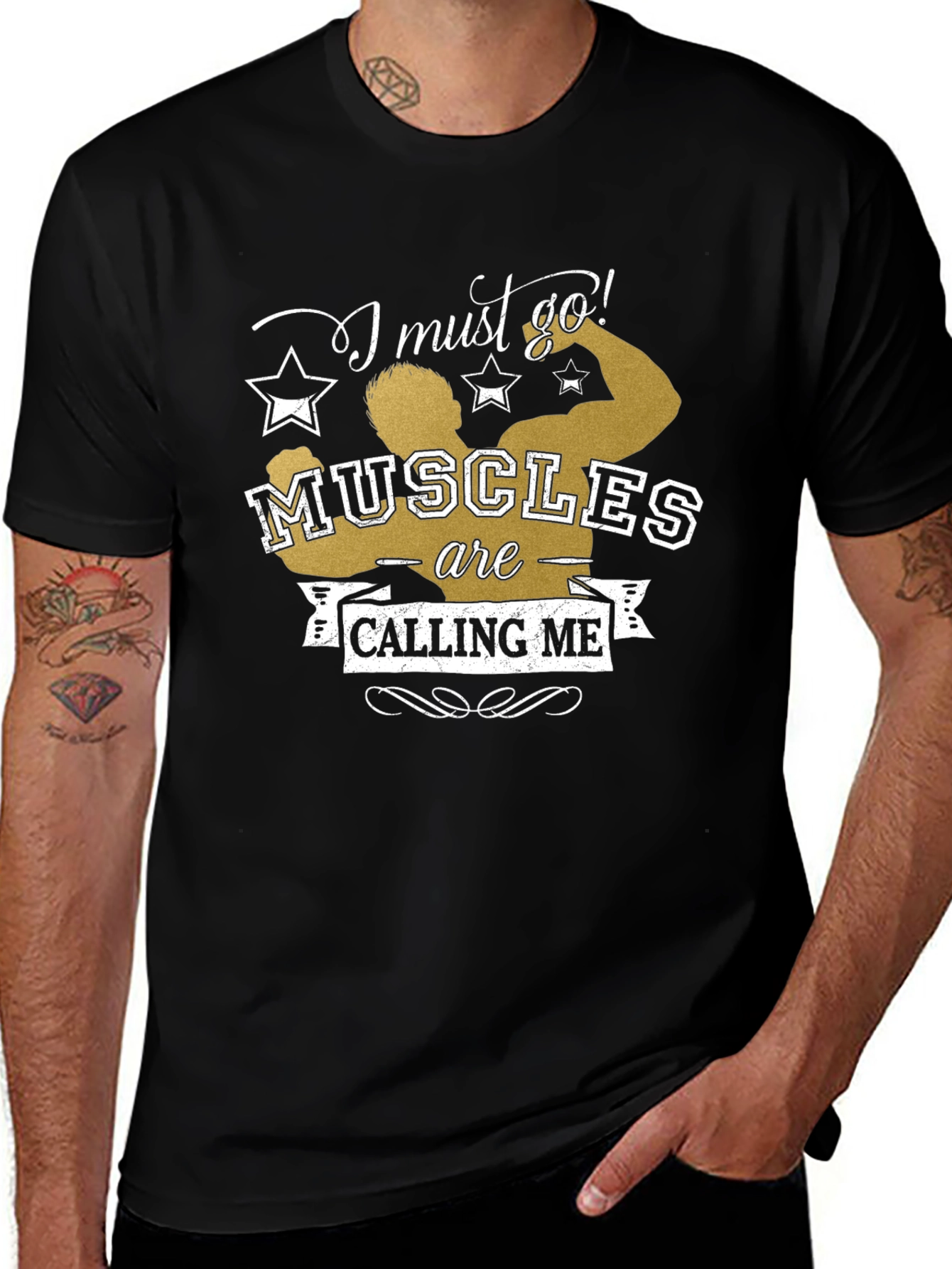 Muscles Calling Me Black Graphic Tee