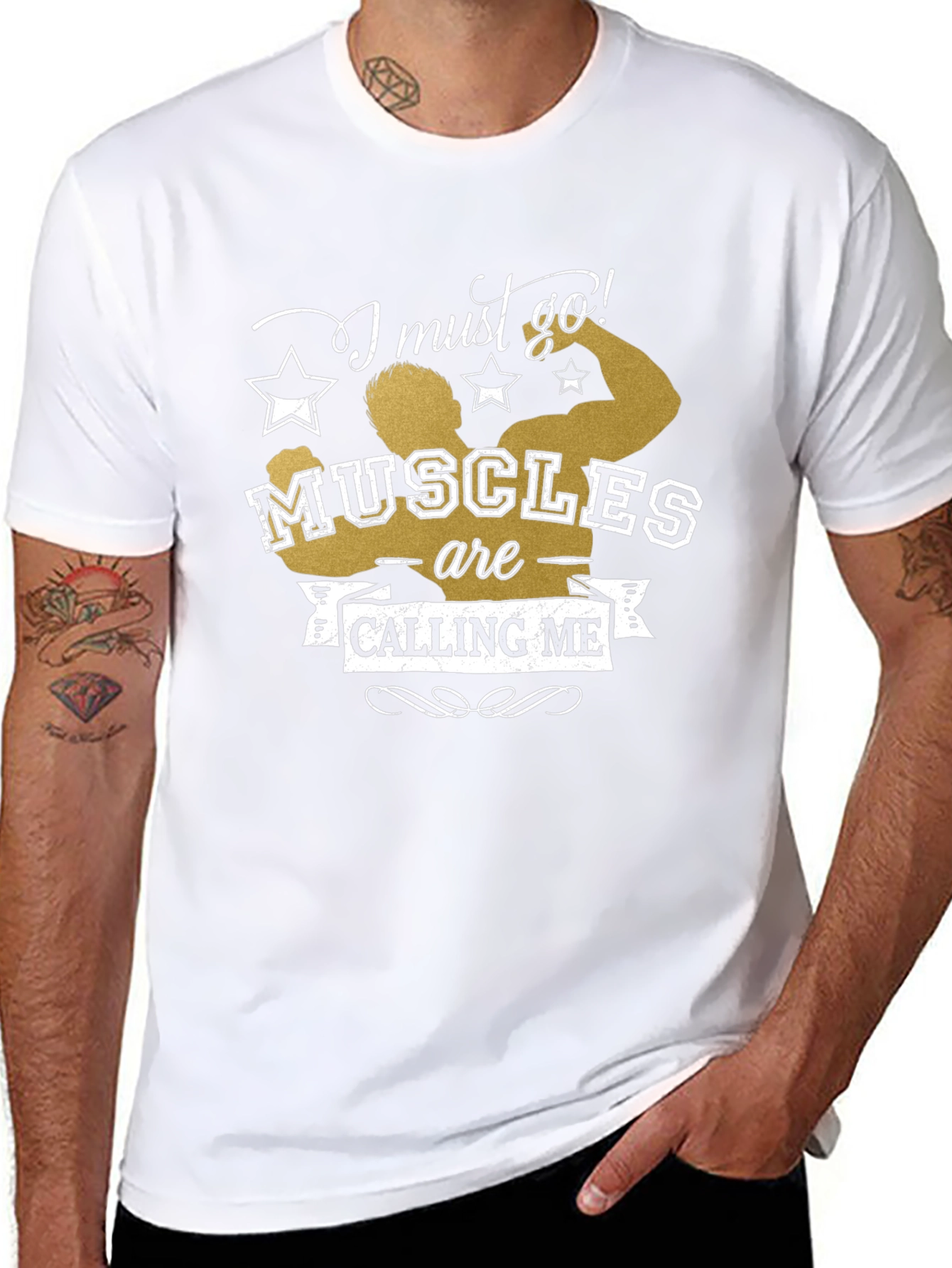 Muscles Calling Me Black Graphic Tee