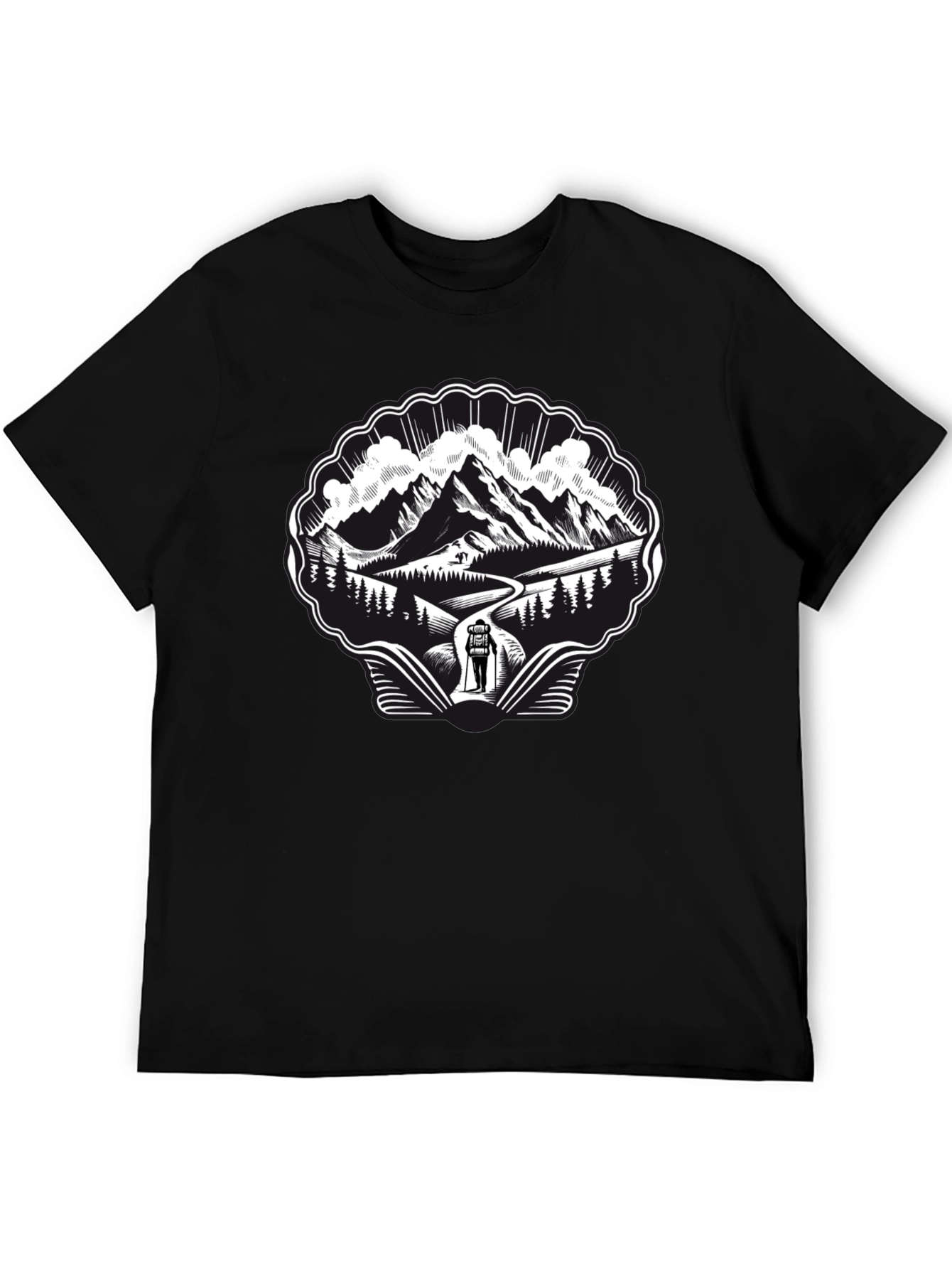 Mountain Hiking Graphic Tee - Black