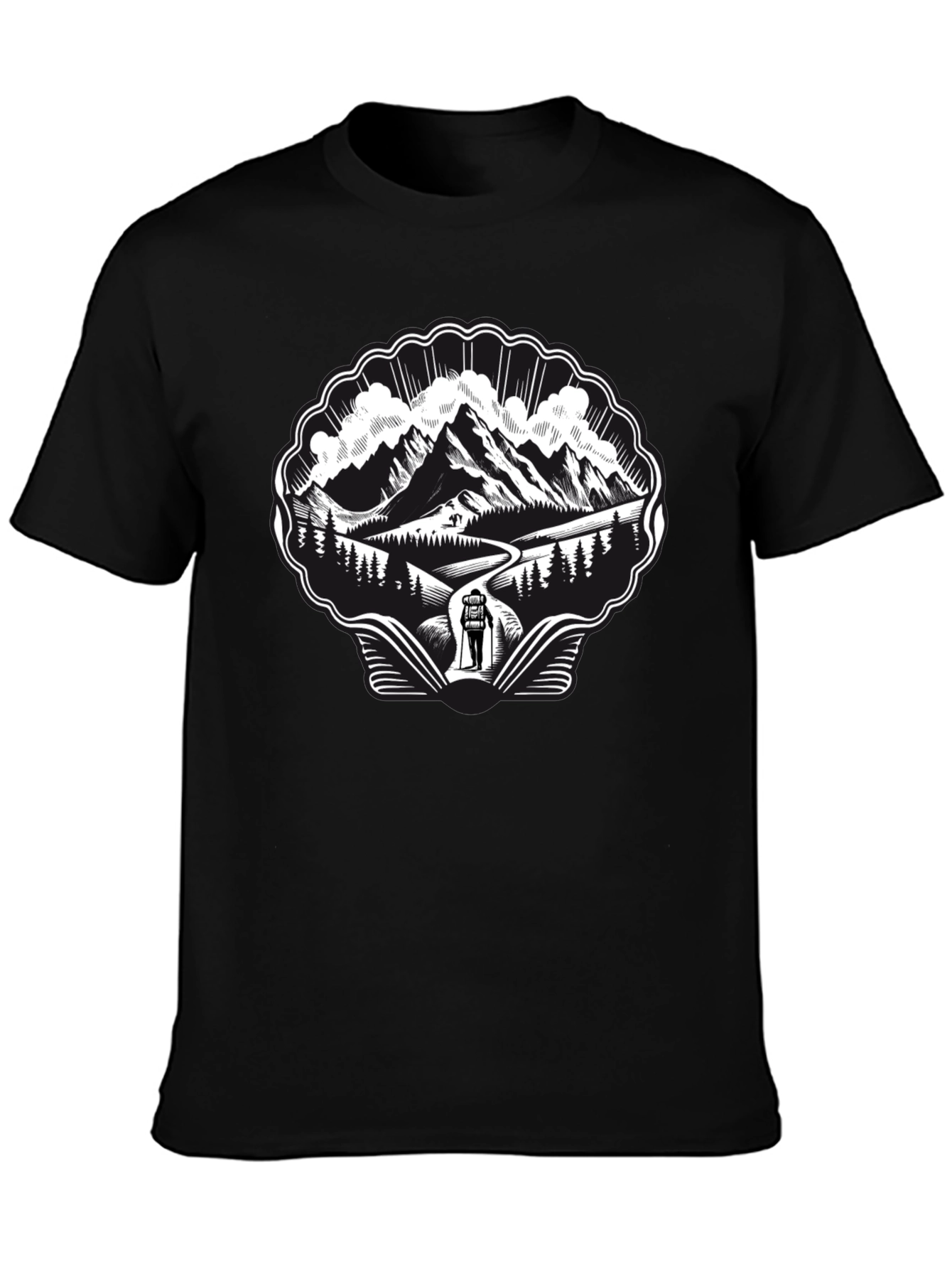 Mountain Hiking Graphic Tee - Black