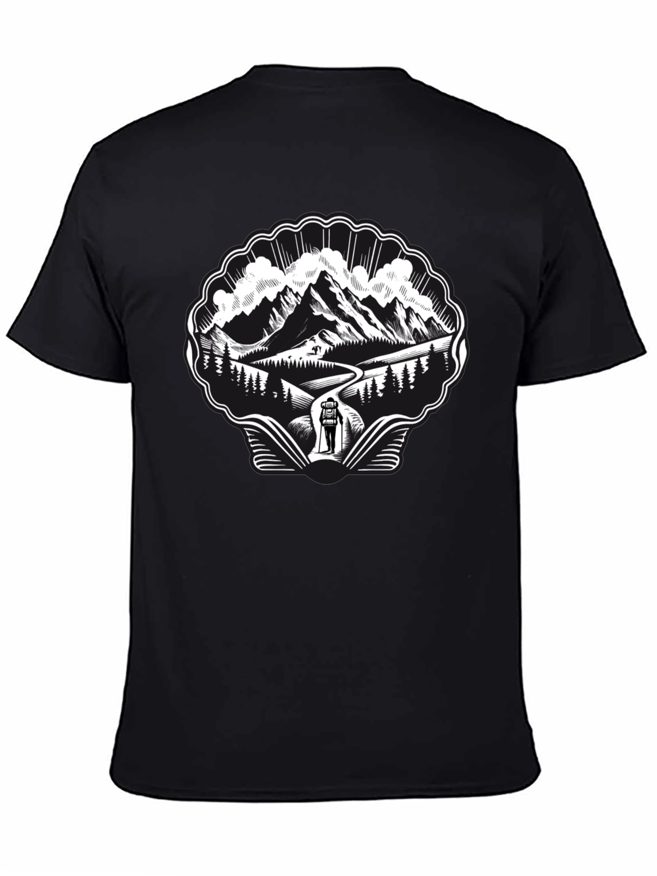 Mountain Hiking Graphic Tee - Black