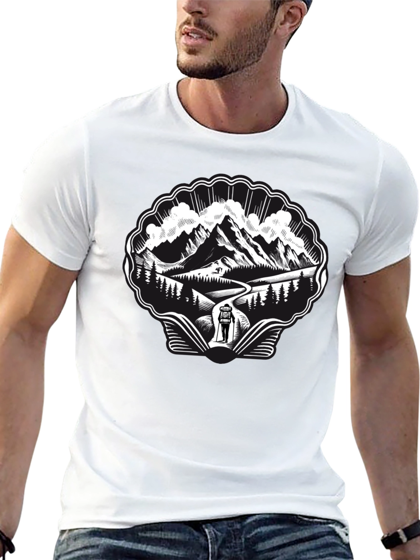 Mountain Hiking Graphic Tee - Black