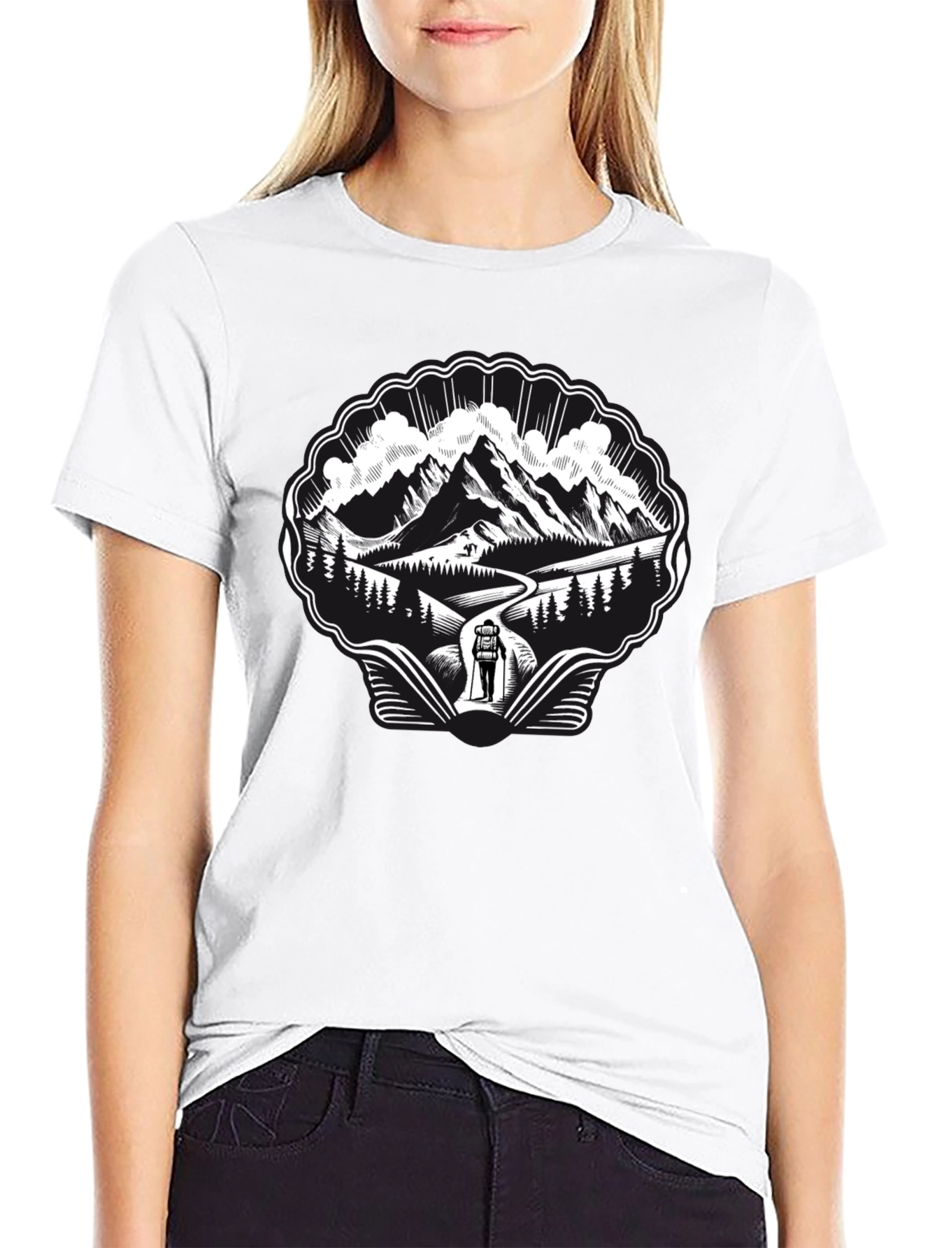 Mountain Hiking Graphic Tee - Black