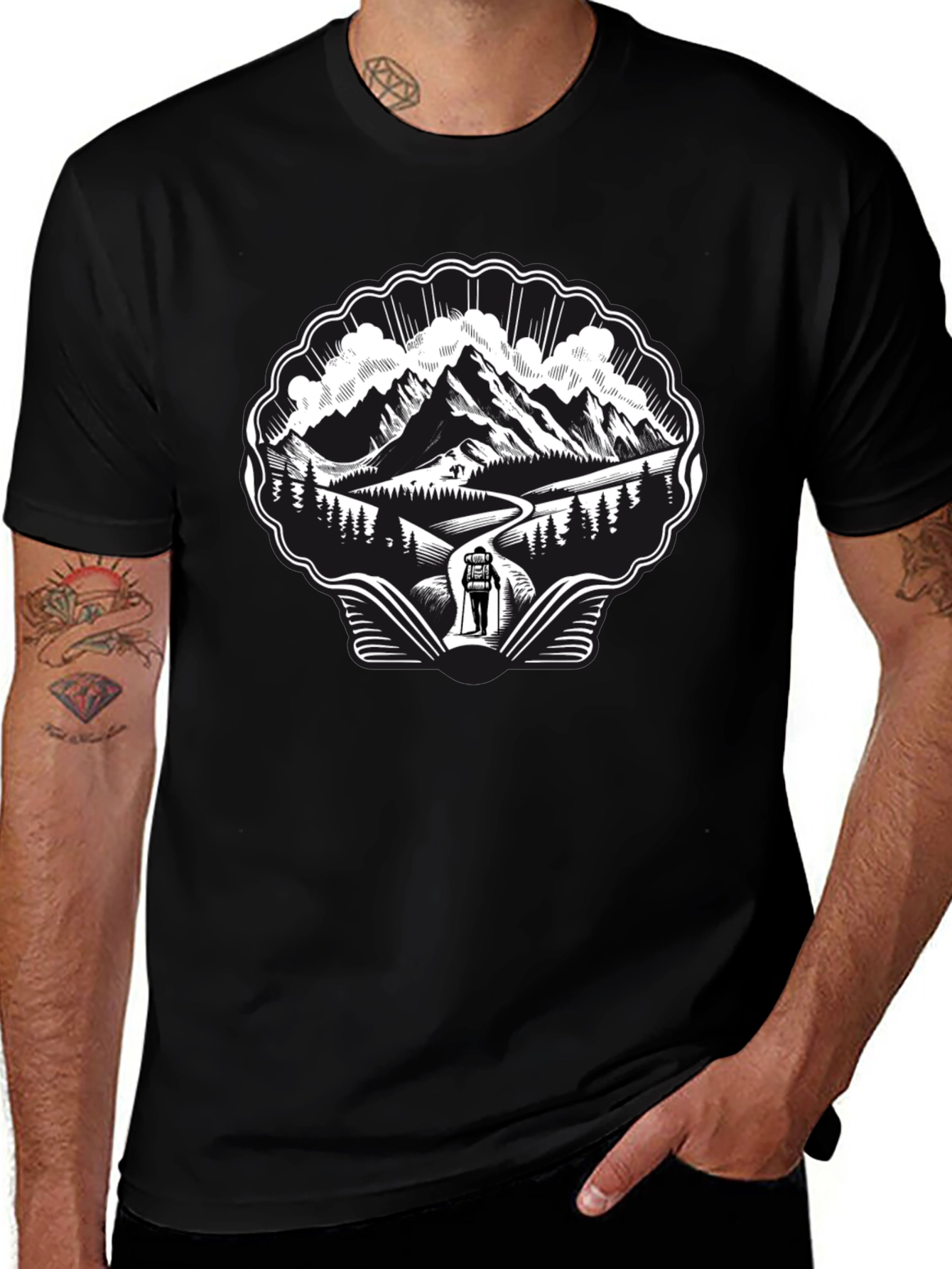 Mountain Hiking Graphic Tee - Black