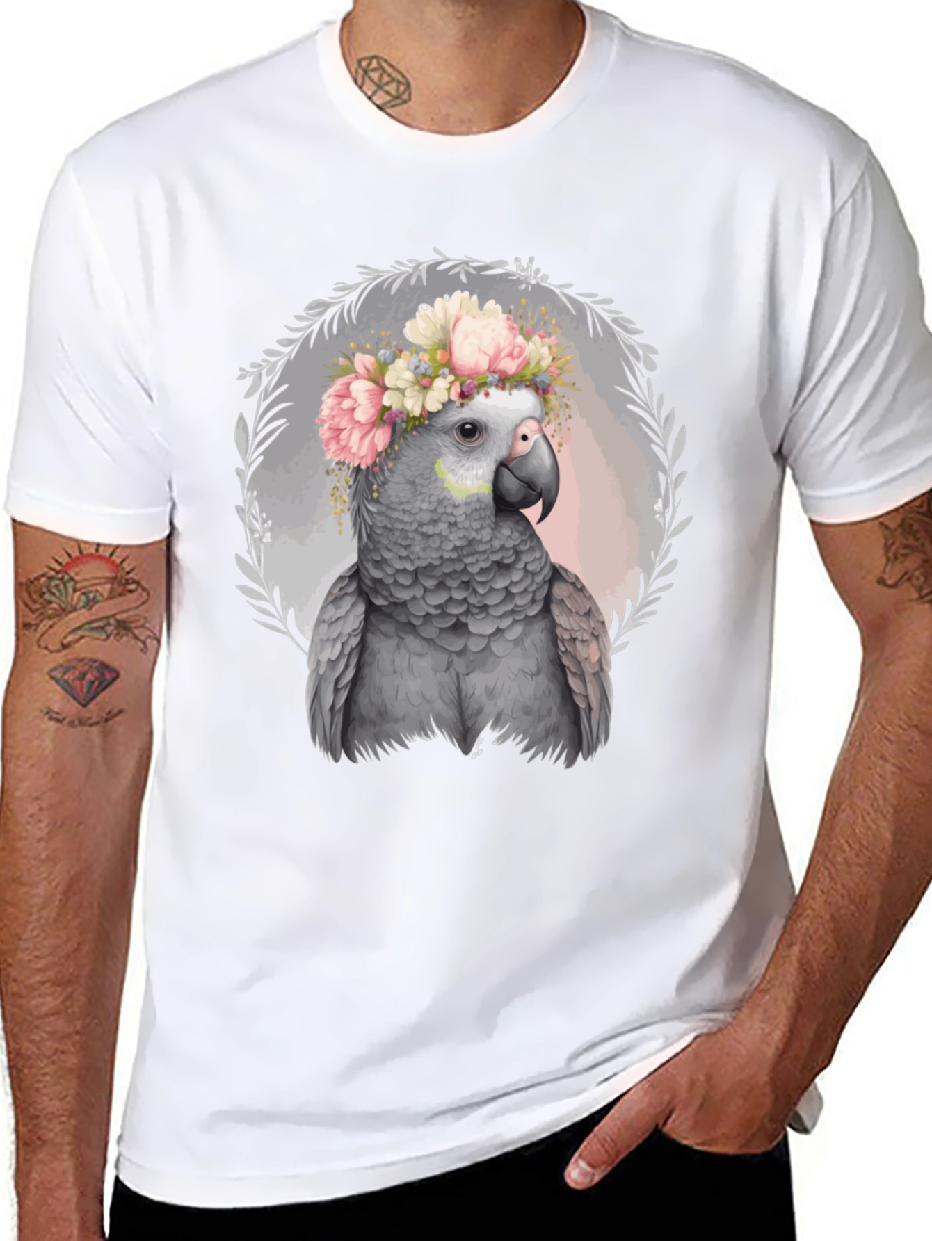 Parrot Floral Crown Tee - Unique Graphic T-Shirt