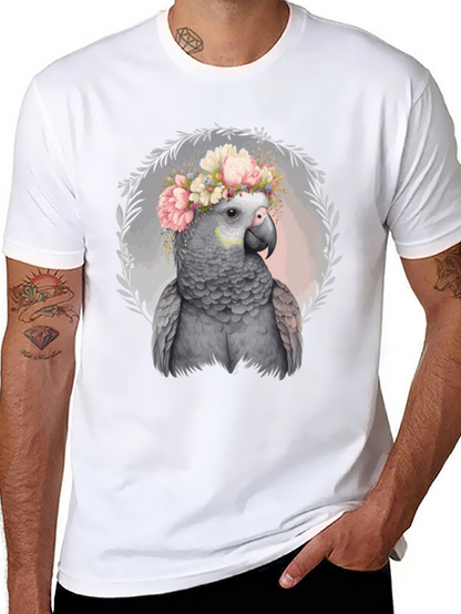 Parrot Floral Crown Tee - Unique Graphic T-Shirt