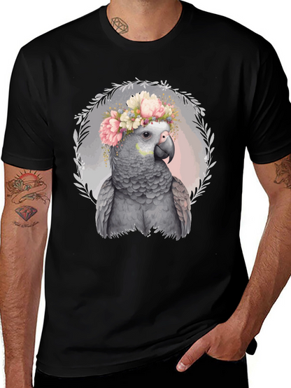 Parrot Floral Crown Tee - Unique Graphic T-Shirt
