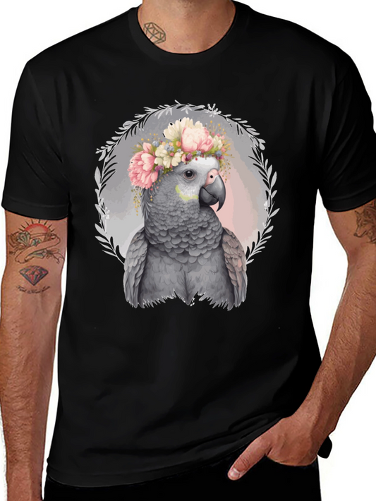 Parrot Floral Crown Tee - Unique Graphic T-Shirt