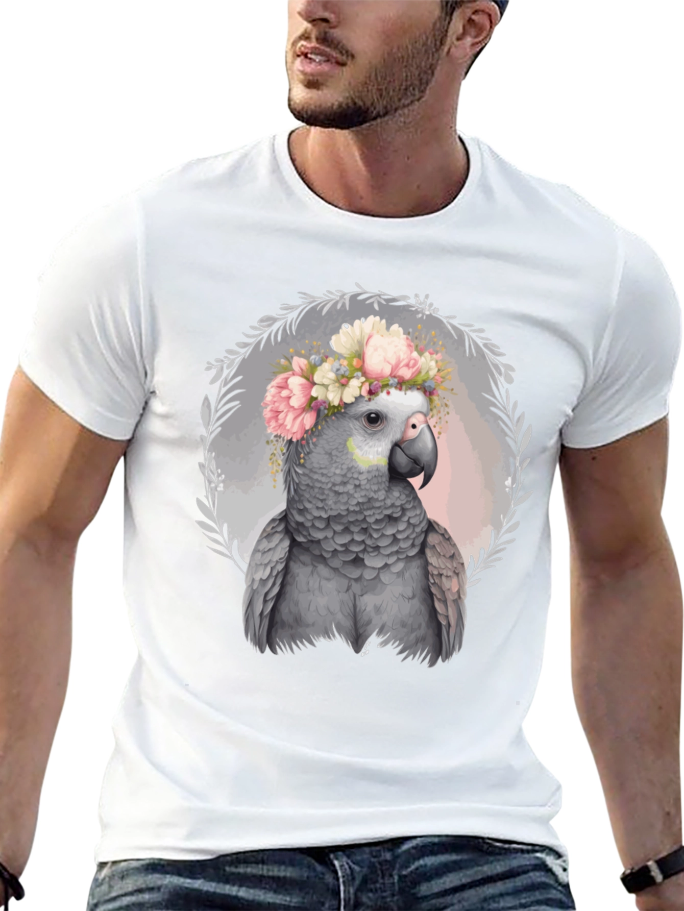 Parrot Floral Crown Tee - Unique Graphic T-Shirt