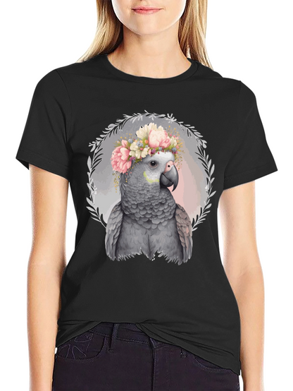 Parrot Floral Crown Tee - Unique Graphic T-Shirt