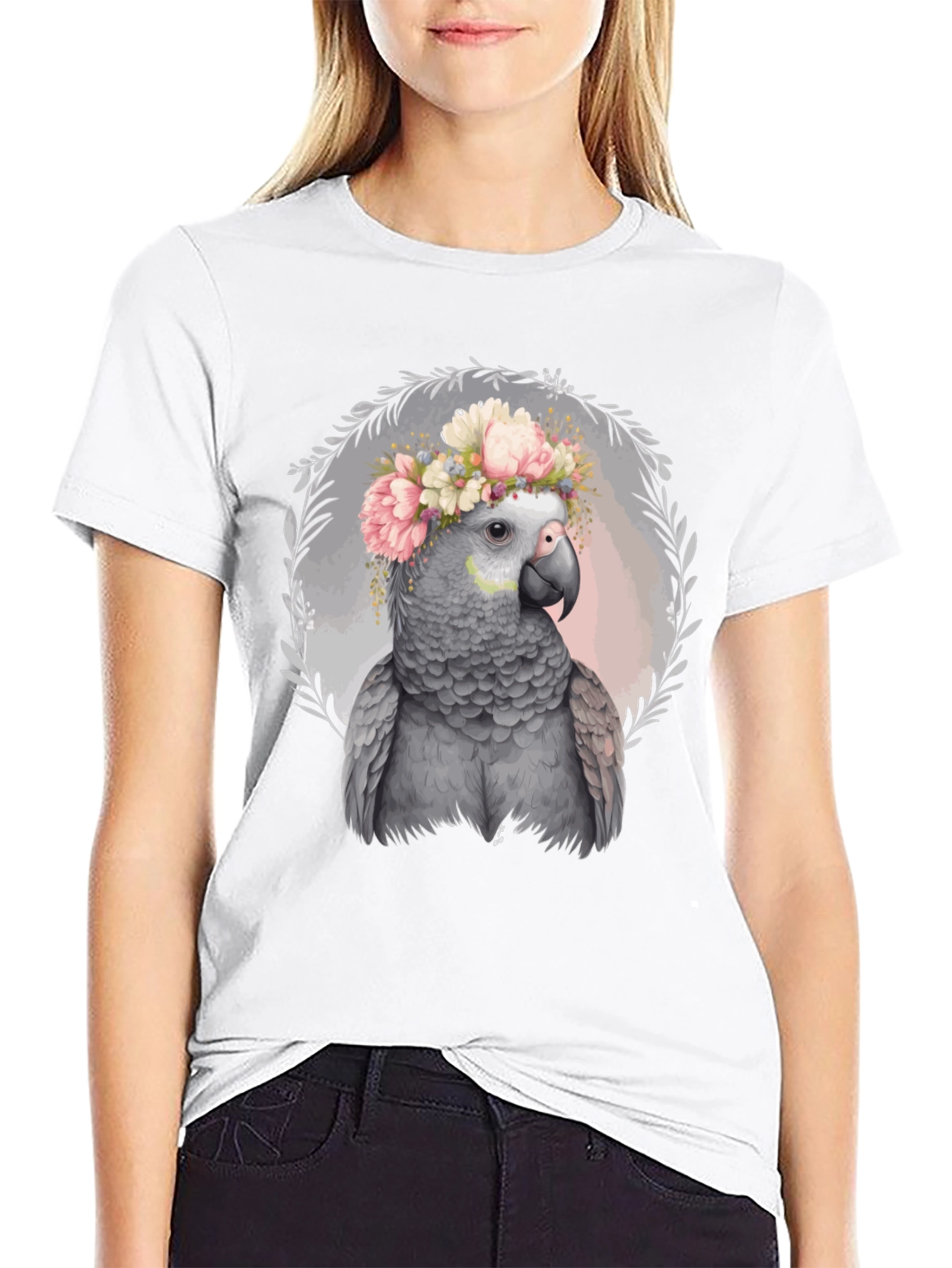 Parrot Floral Crown Tee - Unique Graphic T-Shirt
