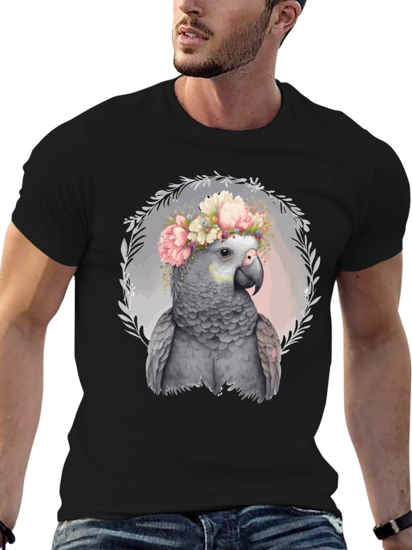 Parrot Floral Crown Tee - Unique Graphic T-Shirt