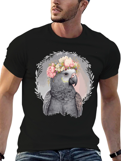 Parrot Floral Crown Tee - Unique Graphic T-Shirt