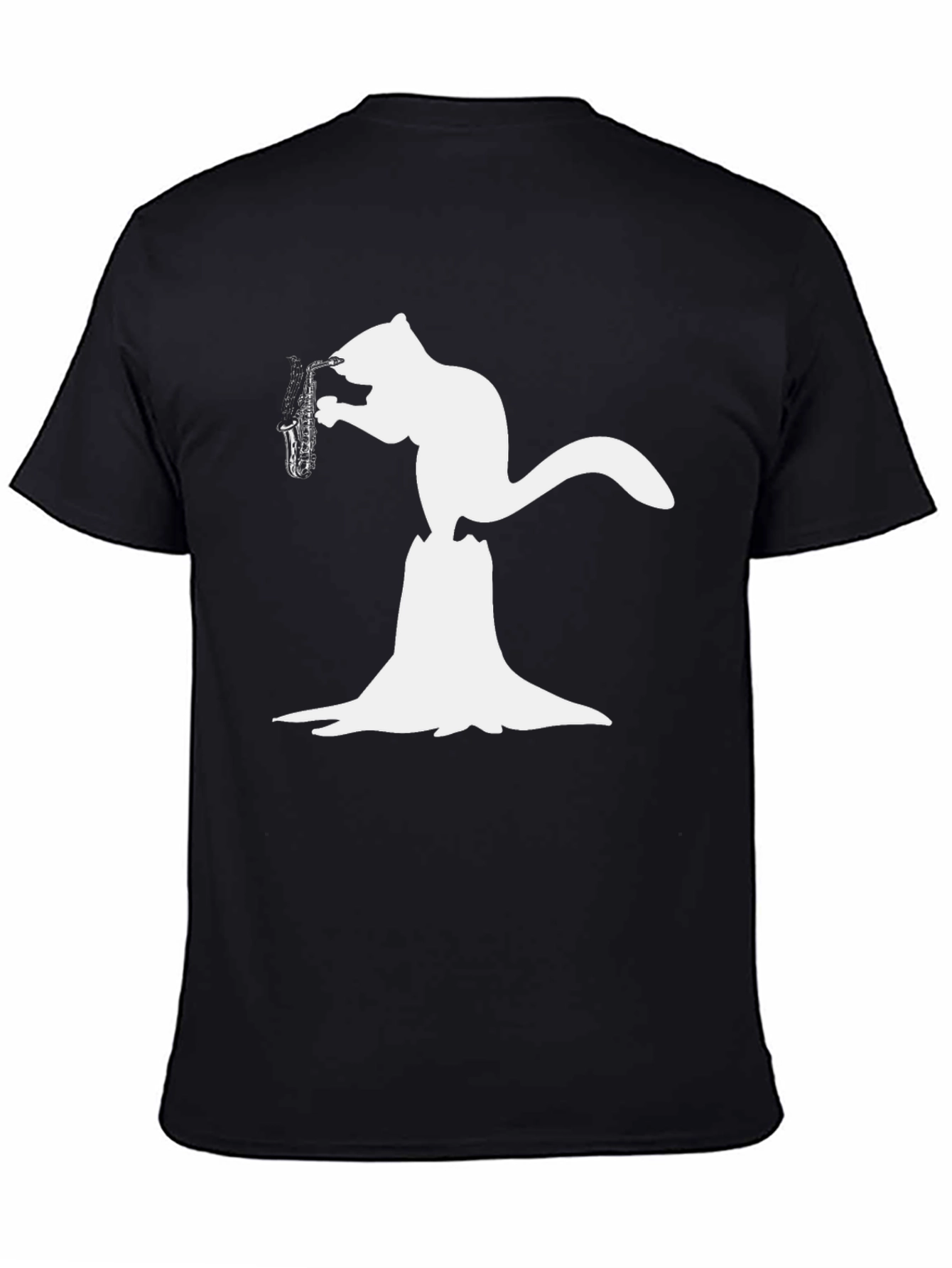 Saxophone Squirrel Black T-Shirt