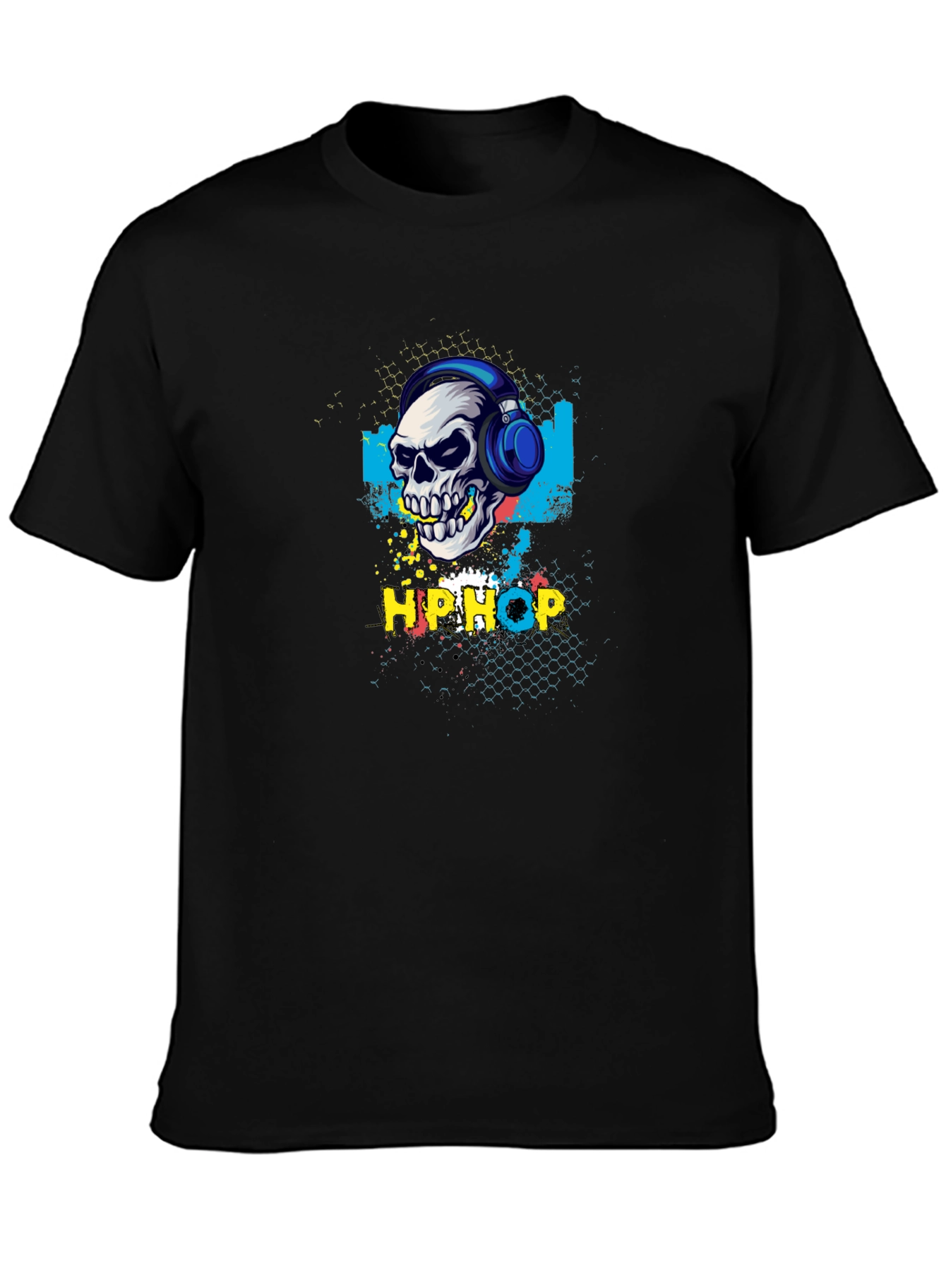 Hip Hop Skull Graphic Tee - Black T-Shirt