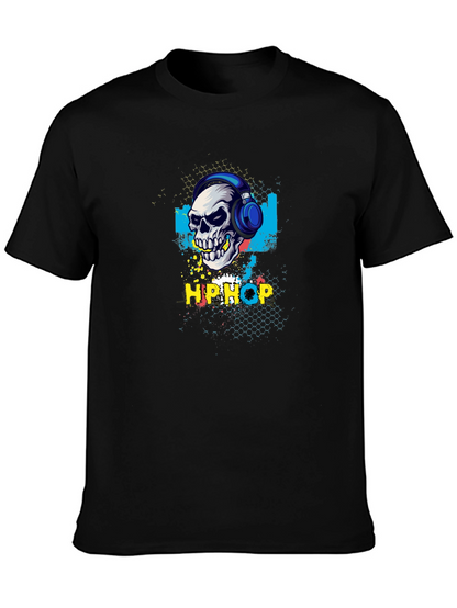 Hip Hop Skull Graphic Tee - Black T-Shirt