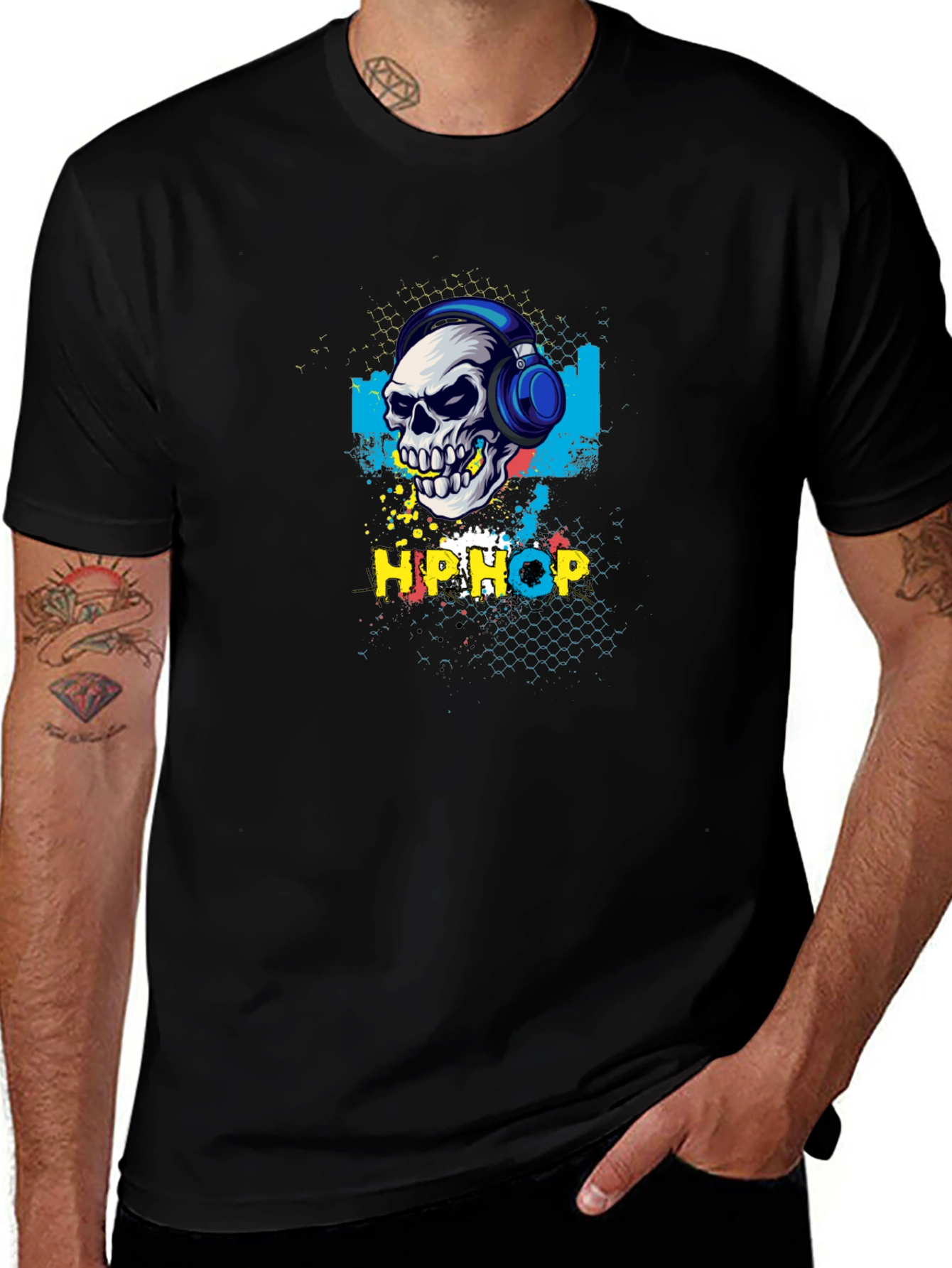 Hip Hop Skull Graphic Tee - Black T-Shirt