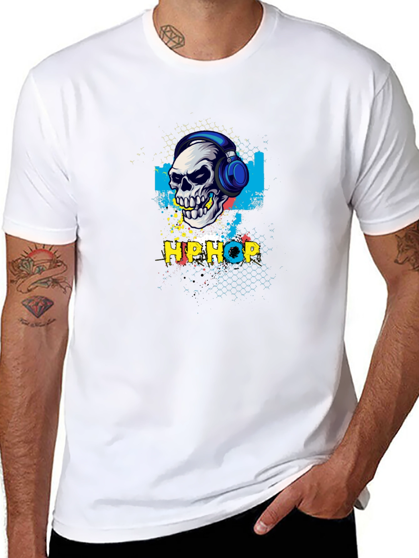 Hip Hop Skull Graphic Tee - Black T-Shirt