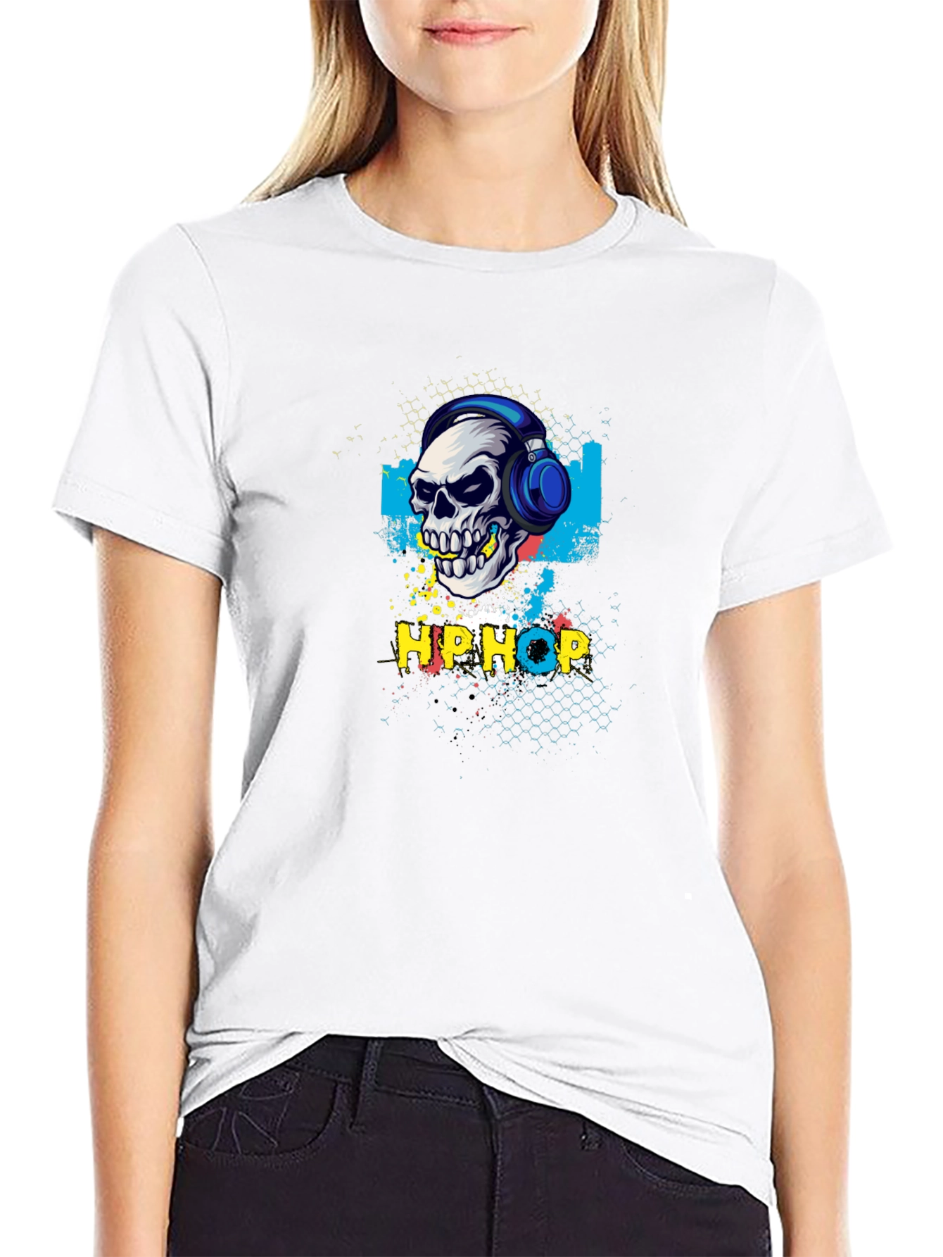 Hip Hop Skull Graphic Tee - Black T-Shirt