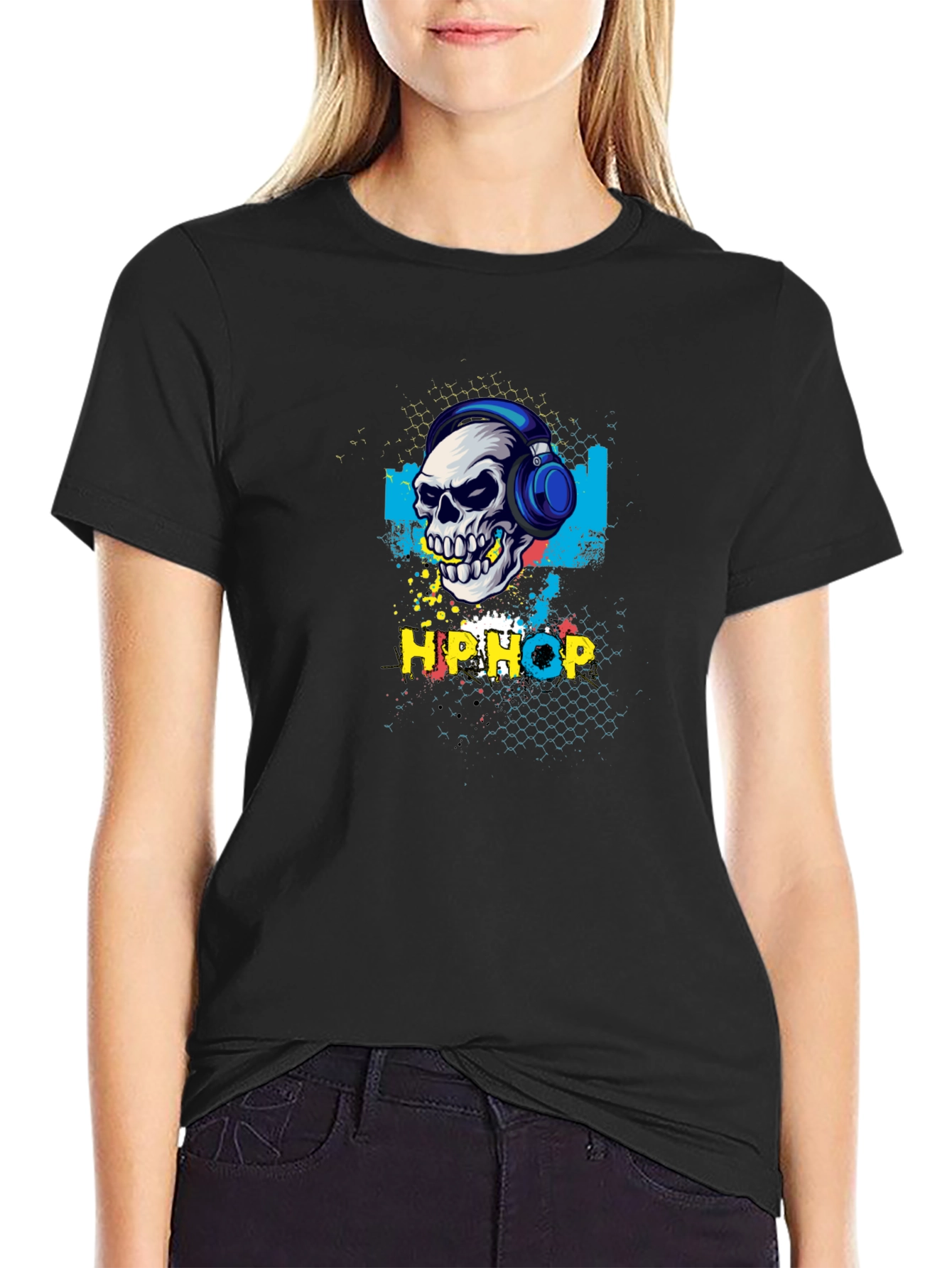 Hip Hop Skull Graphic Tee - Black T-Shirt