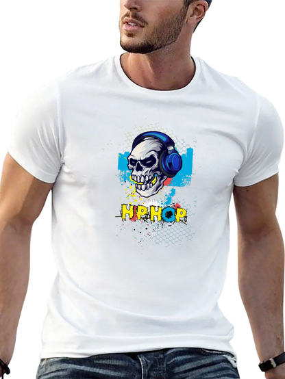 Hip Hop Skull Graphic Tee - Black T-Shirt