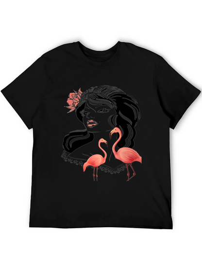 Stylish Black Graphic Tee with Flamingo Design