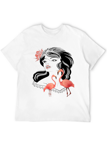 Stylish Black Graphic Tee with Flamingo Design
