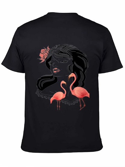 Stylish Black Graphic Tee with Flamingo Design