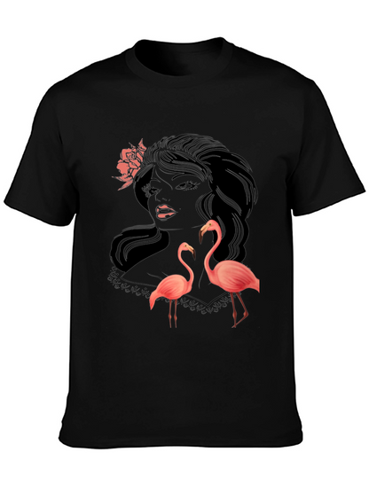 Stylish Black Graphic Tee with Flamingo Design