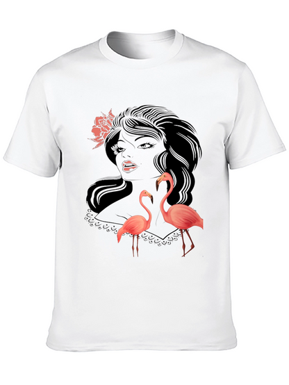 Stylish Black Graphic Tee with Flamingo Design