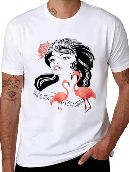Stylish Black Graphic Tee with Flamingo Design