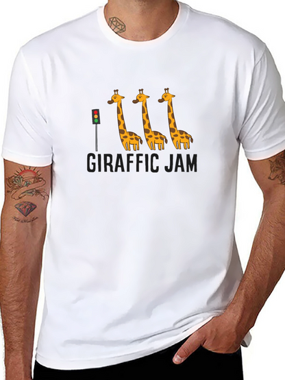Giraffe Traffic Jam Black Graphic T-Shirt