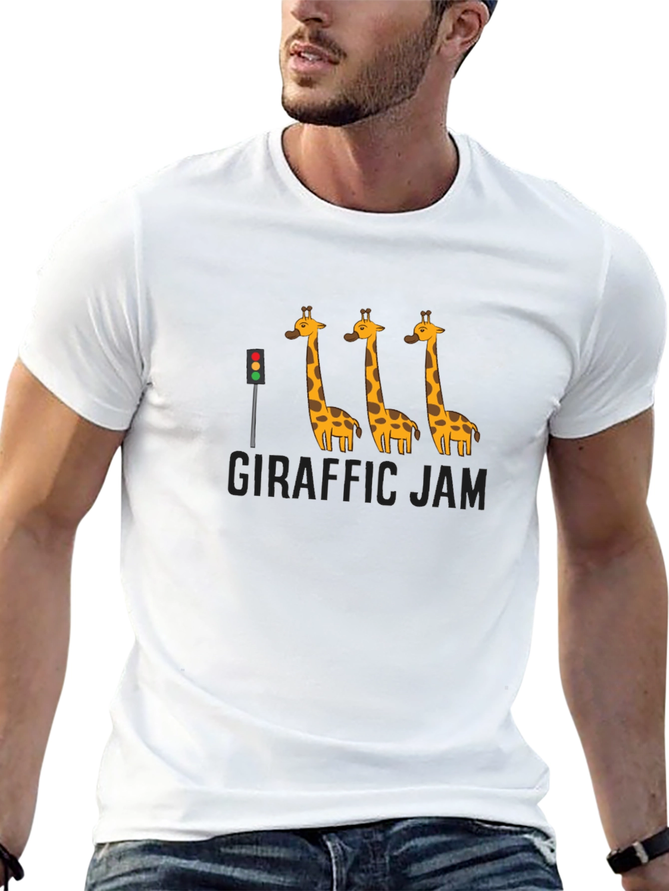 Giraffe Traffic Jam Black Graphic T-Shirt