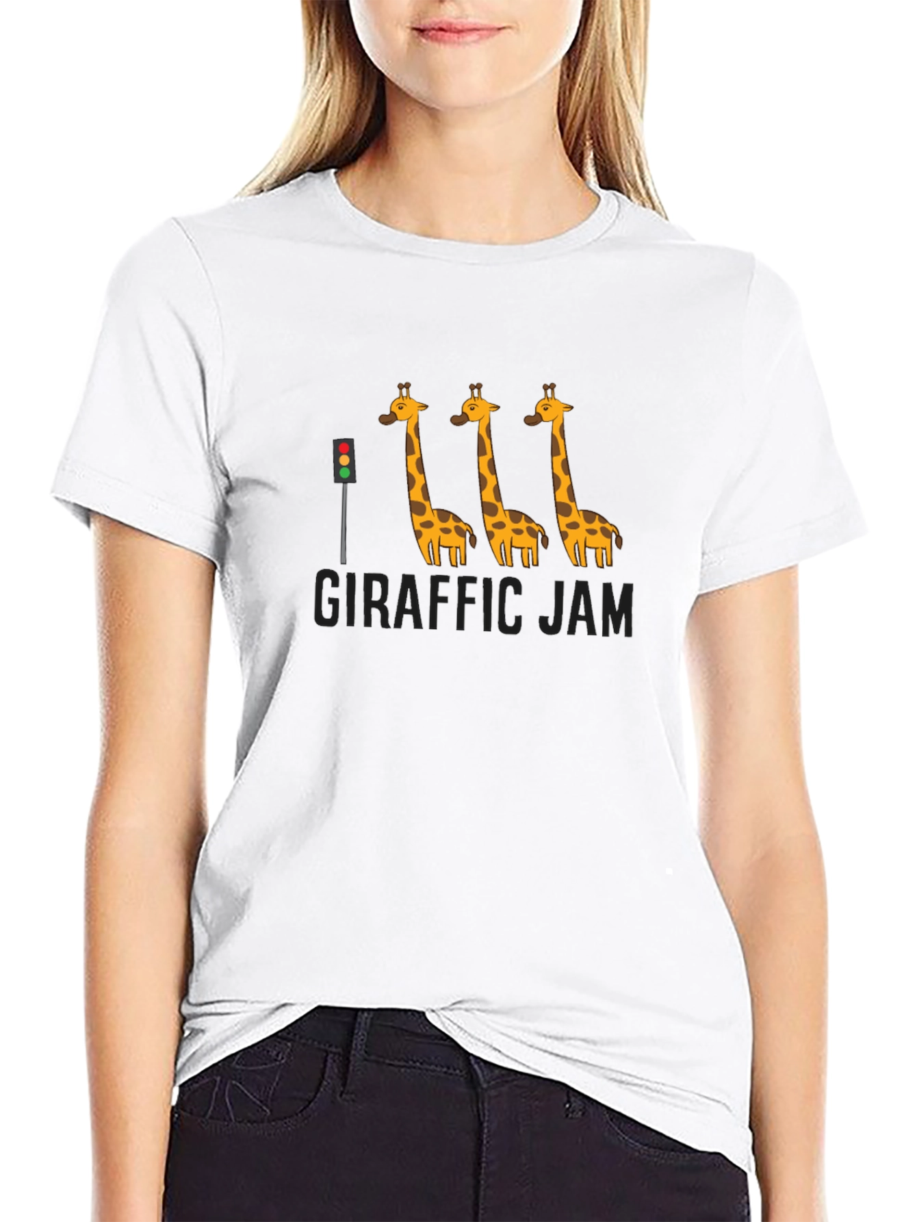 Giraffe Traffic Jam Black Graphic T-Shirt