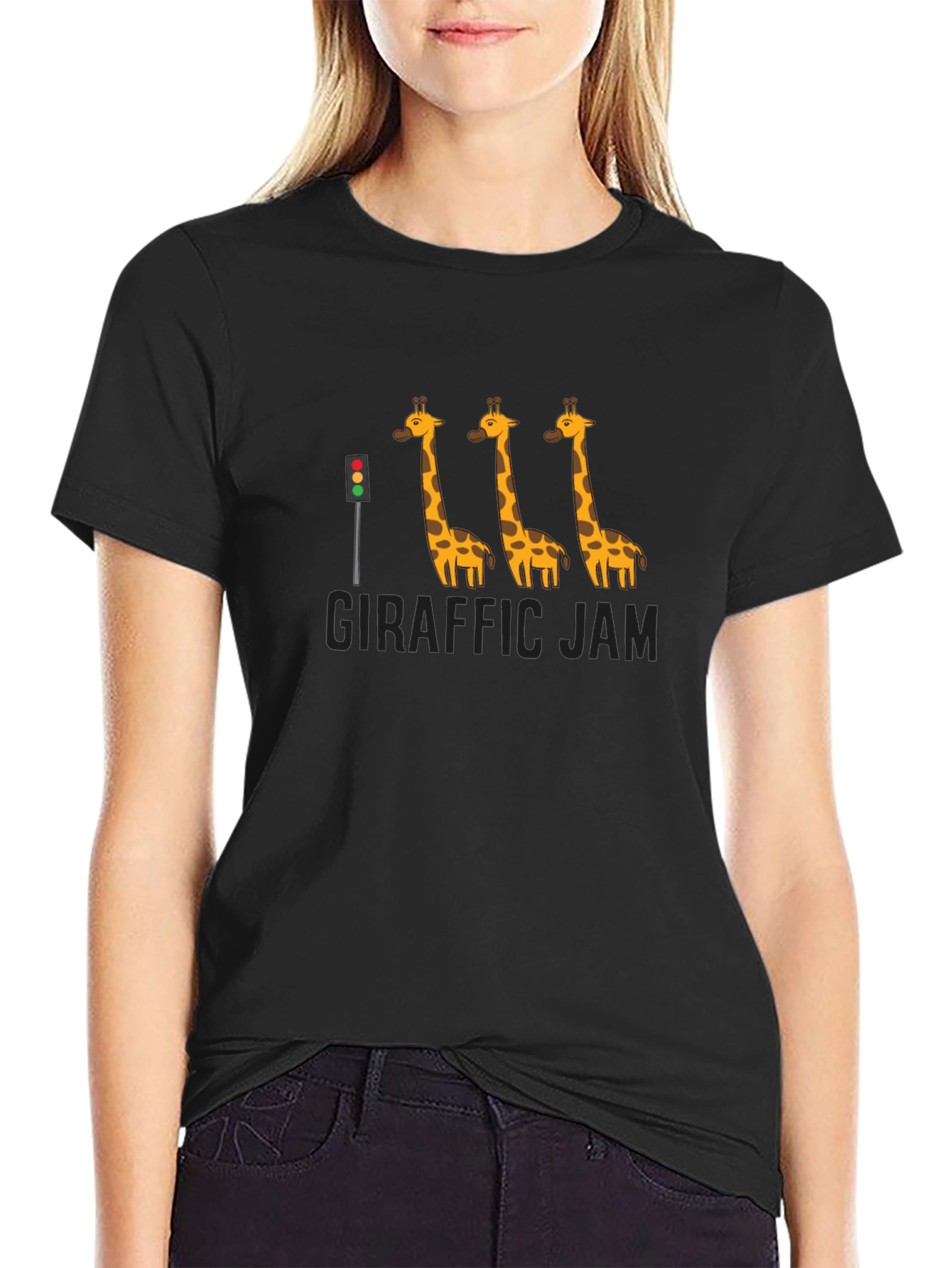 Giraffe Traffic Jam Black Graphic T-Shirt