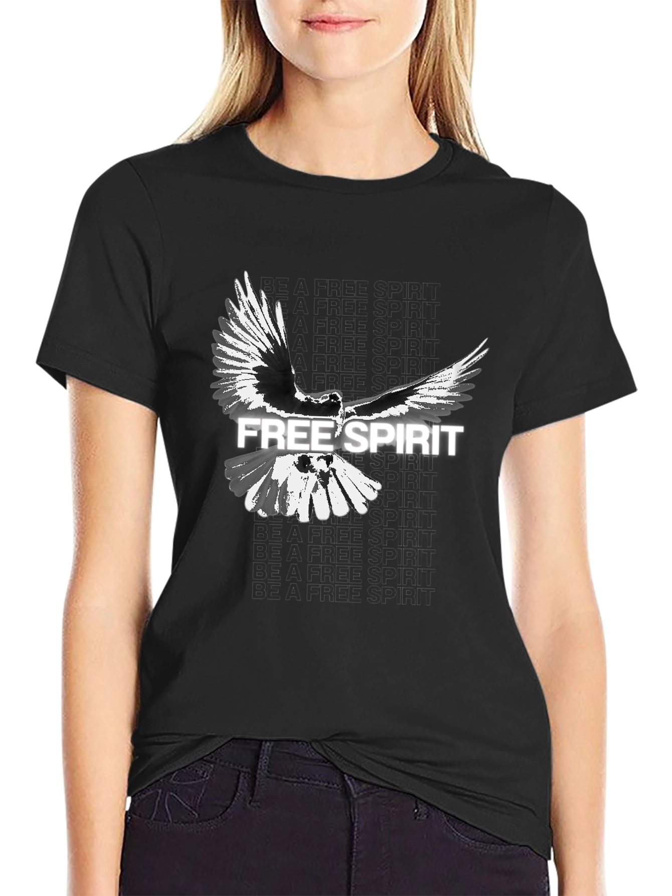 Free Spirit Bird Graphic Mens Black T-Shirt