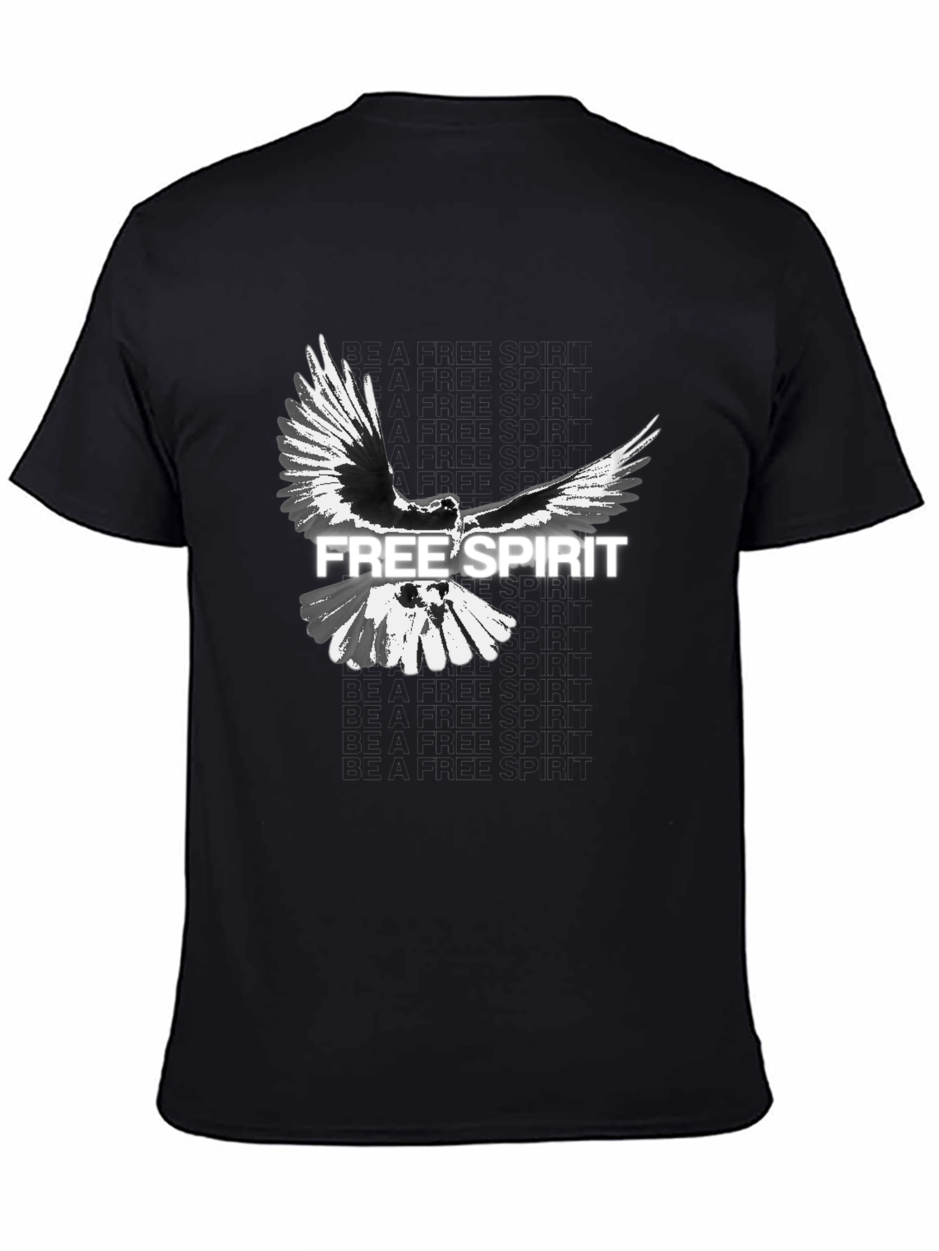 Free Spirit Bird Graphic Mens Black T-Shirt