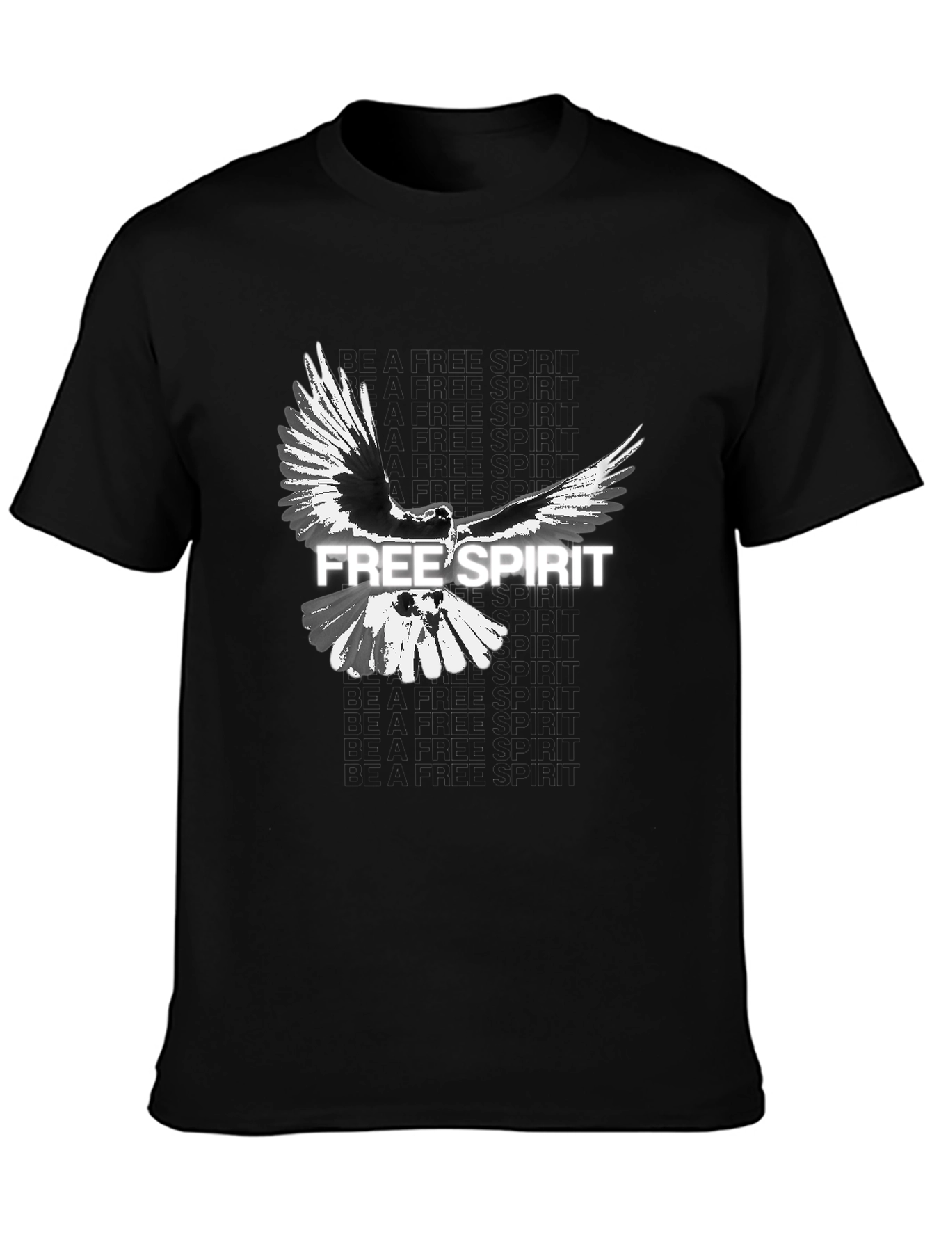 Free Spirit Bird Graphic Mens Black T-Shirt