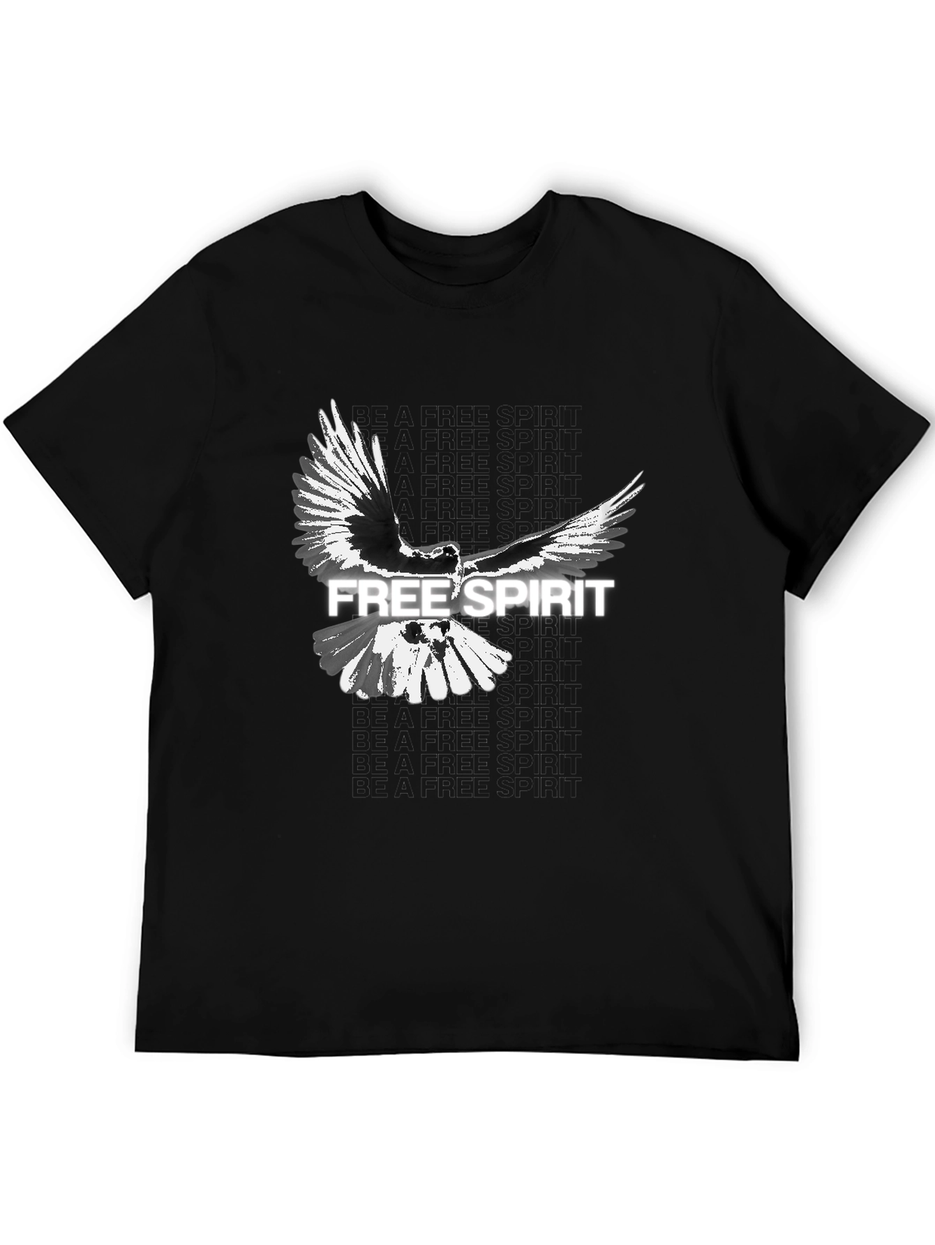 Free Spirit Bird Graphic Mens Black T-Shirt