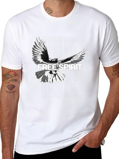 Free Spirit Bird Graphic Mens Black T-Shirt