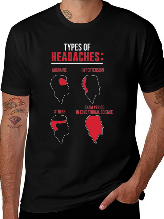 Headache Types Graphic T-Shirt - Funny Medical Tee