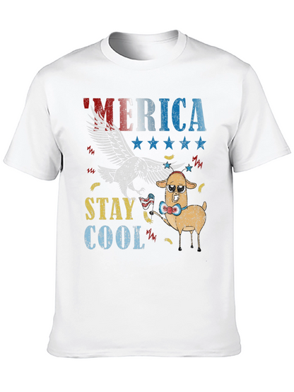 America Stay Cool Eagle & Llama Graphic T-Shirt