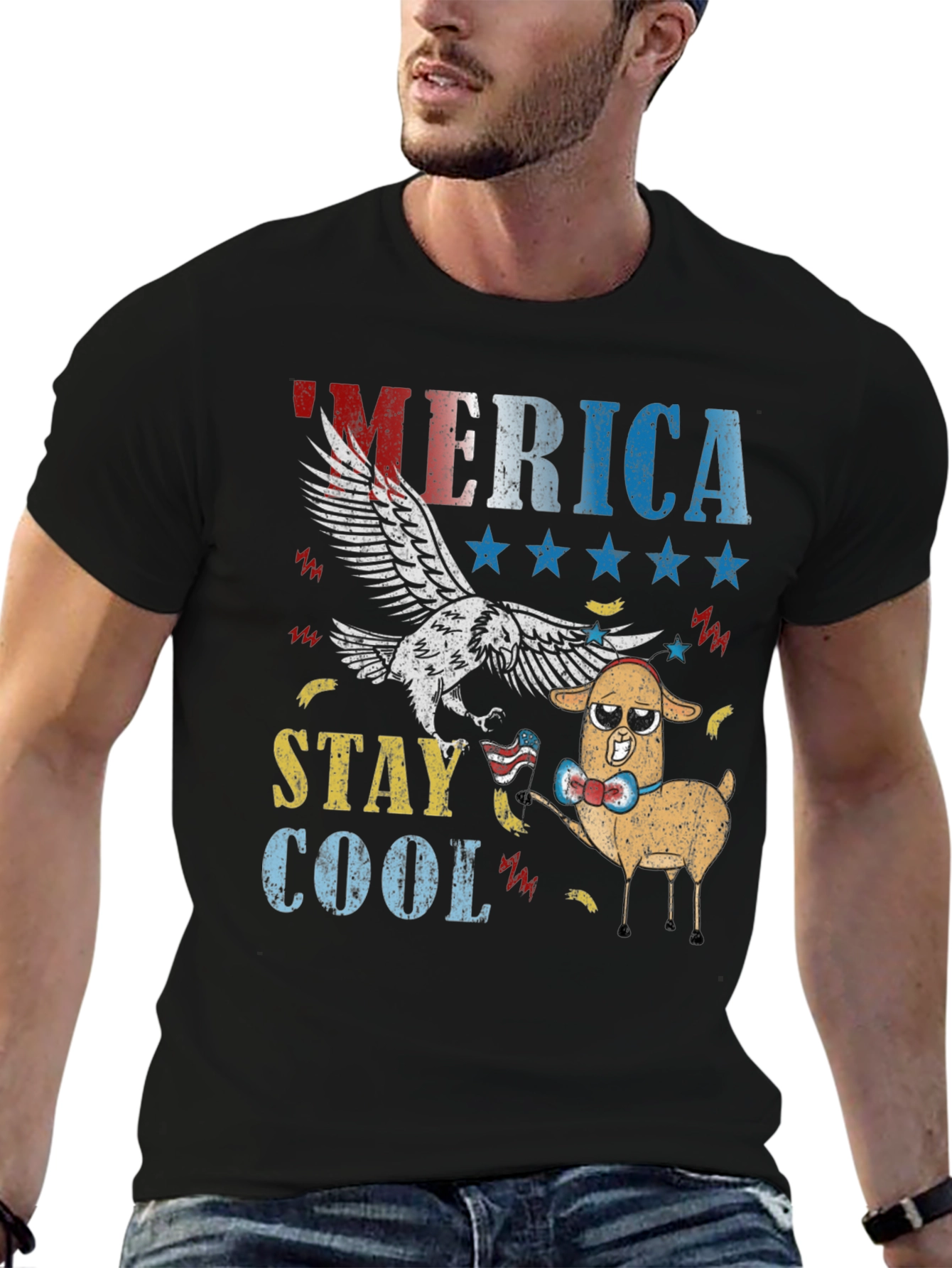 America Stay Cool Eagle & Llama Graphic T-Shirt